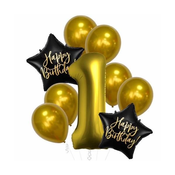 Balónkový buket 1. narozeniny chrom zlatý