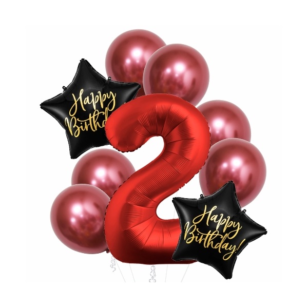 Balónkový buket 2. narozeniny chrom červený