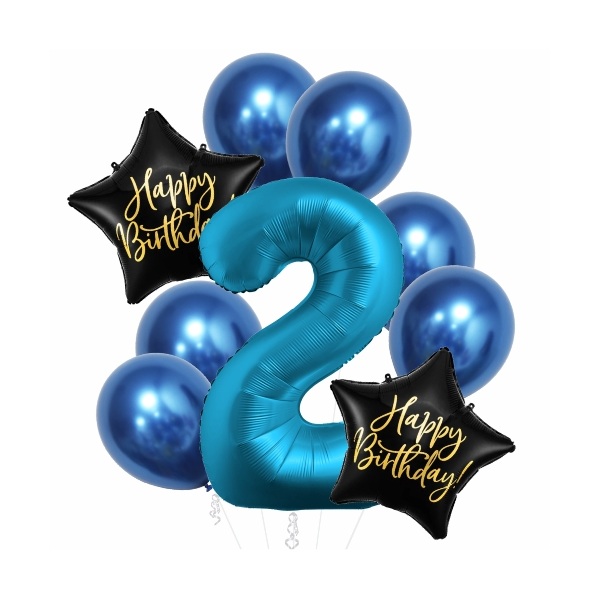 Balónkový buket 2. narozeniny chrom modrý