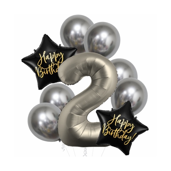 Balónkový buket 2. narozeniny chrom stříbrný