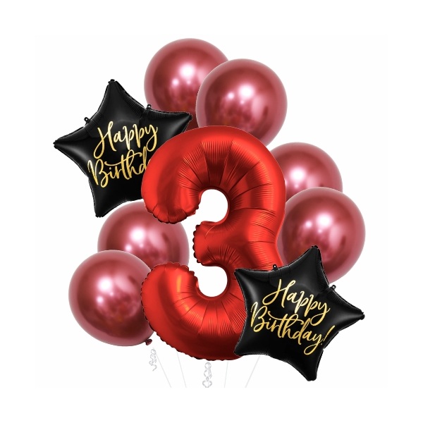 Balónkový buket 3. narozeniny chrom červená