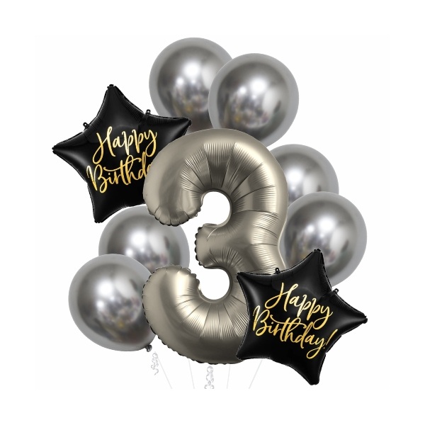Balónkový buket 3. narozeniny chrom stříbrná