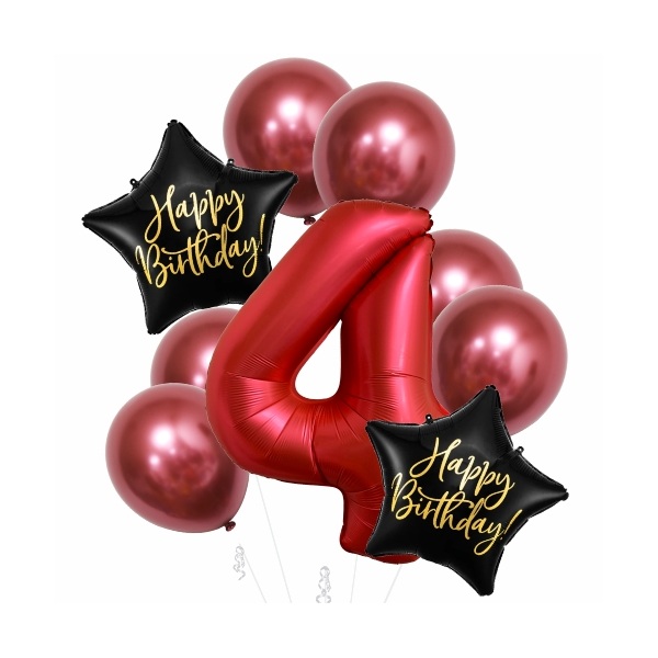 Balónkový buket 4. narozeniny chrom červená