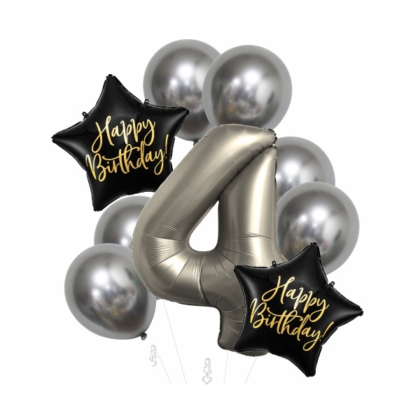 Balónkový buket 4. narozeniny chrom stříbrná