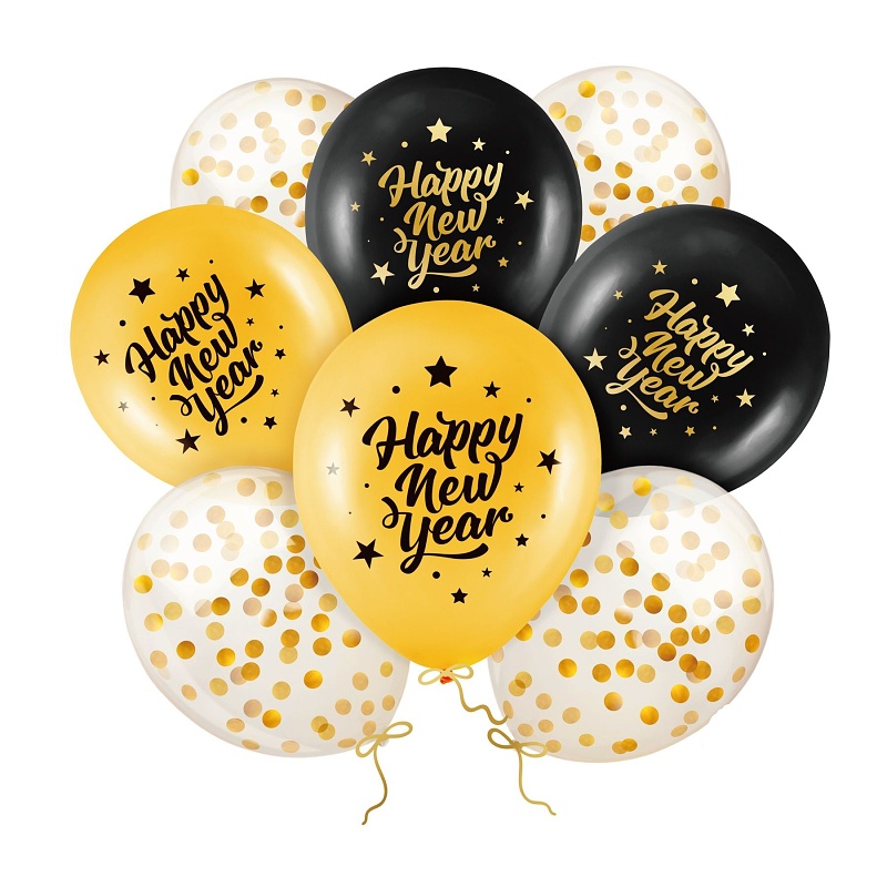 Balónky latexové HNY černo-zlaté 30cm 8ks