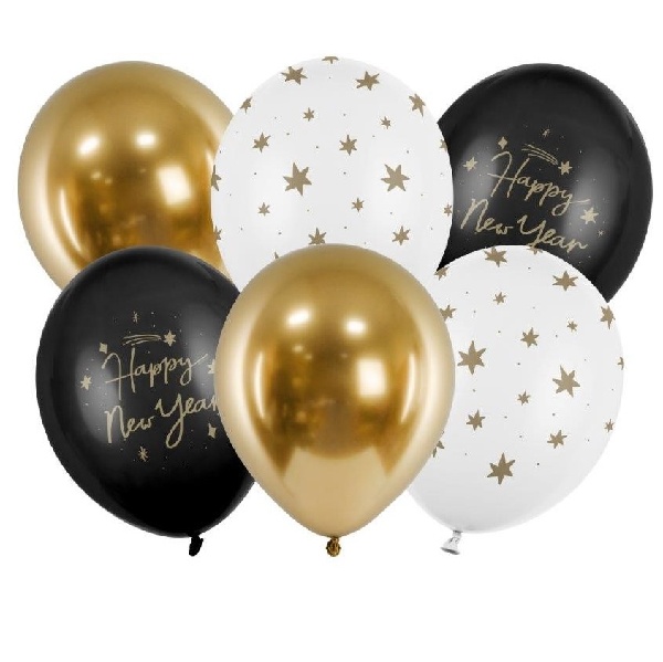 Balóniky latexové Happy New Year 30 cm 6 ks