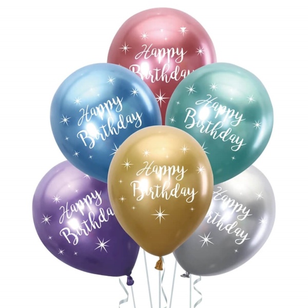 Balóniky latexové chrómové Happy Birthday 30 cm 6 ks