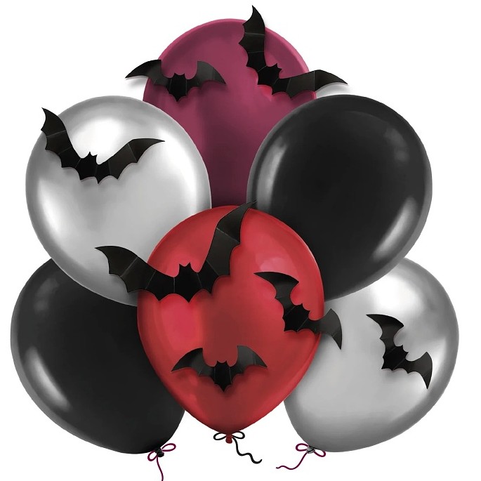 Balónky latexové metalické s netopýry 30 cm 6 ks