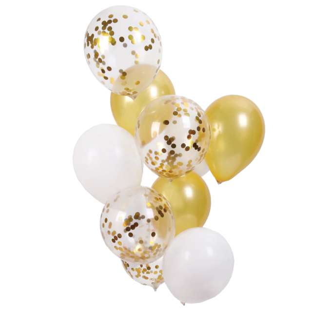 Balóniky latexové mix biela/zlatá/zlaté konfety 30 cm, 10 ks