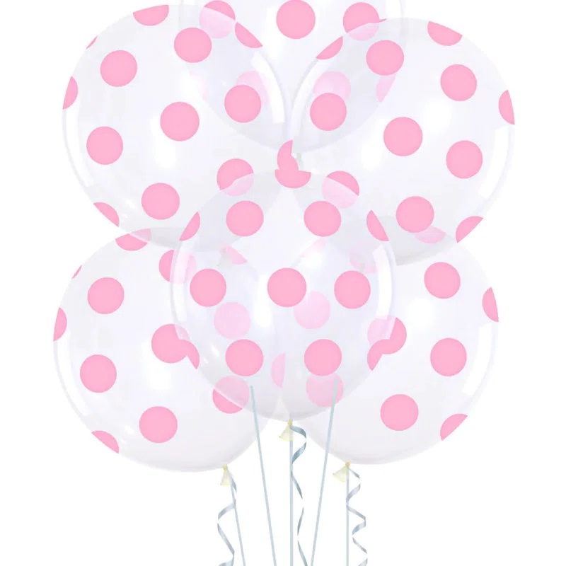 Balóniky latexové transparentné Ružové bodky 30 cm, 100 ks