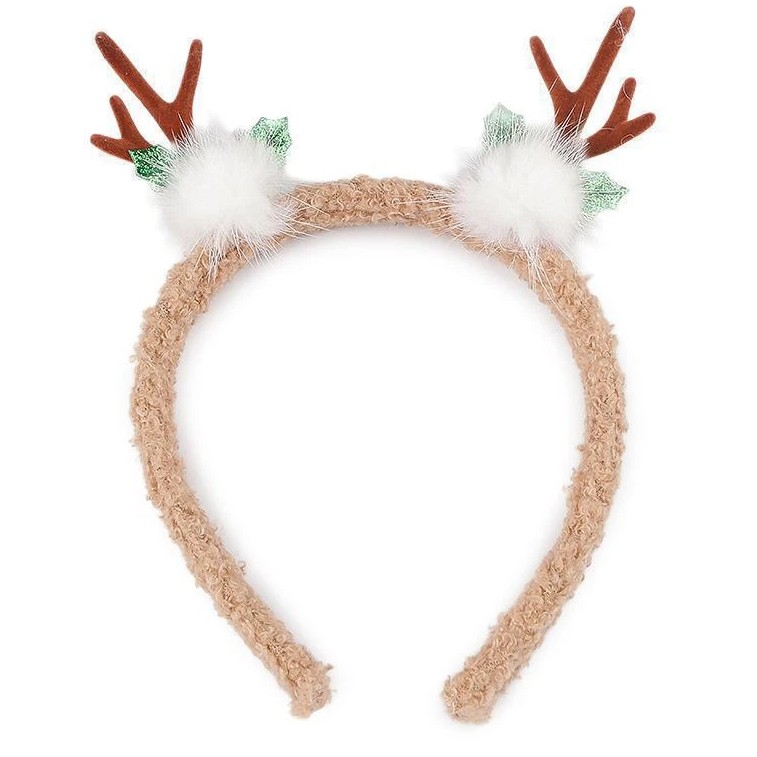 Čelenka do vlasů vánoční sobí rohy béžové
