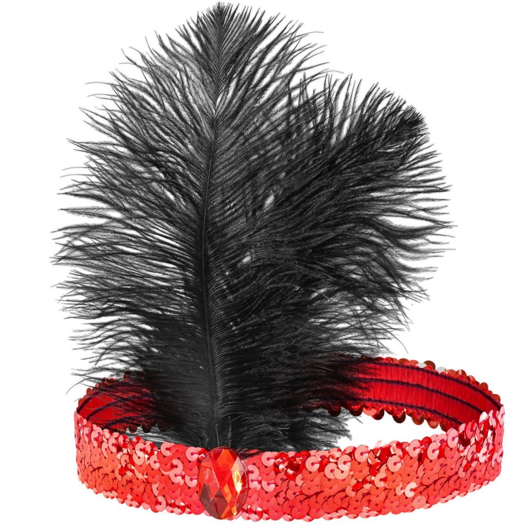Čelenka flitrová červená s peřím