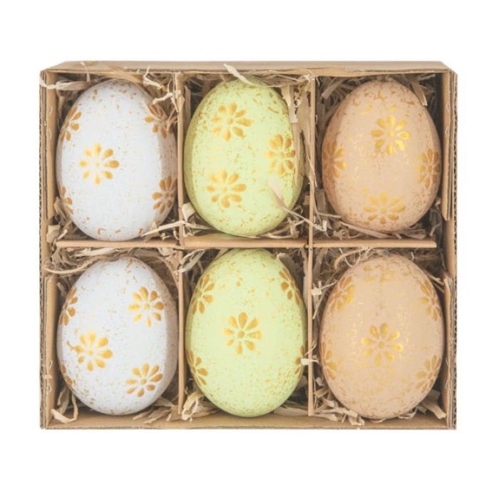 Dekorace Velikonoční - Vajíčka se zlatými květy mix 6 ks