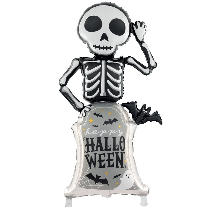 Fóliový balónek Kostra na halloweenském náhrobku 58x120,5cm