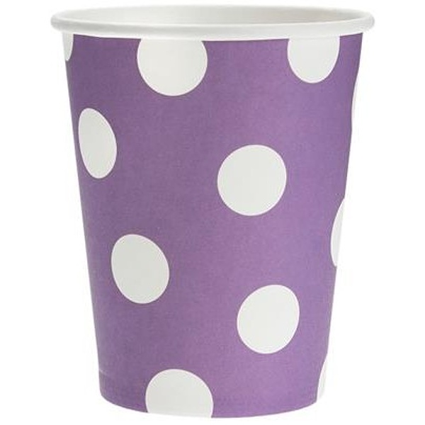 Kelímky fialové s bílými puntíky 270 ml 6 ks