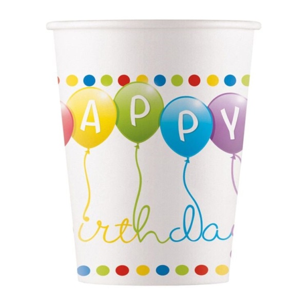 Kelímky papierové Happy Birthday Streamers 200 ml, 8 ks