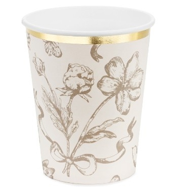 Kelímky papírové béžové s kytkami 220 ml 6 ks