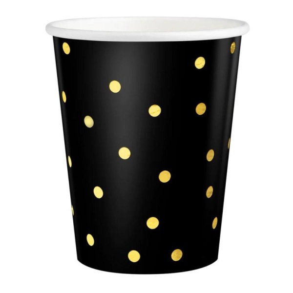 Tégliky papierové čierne so zlatými bodkami 220 ml 6 ks