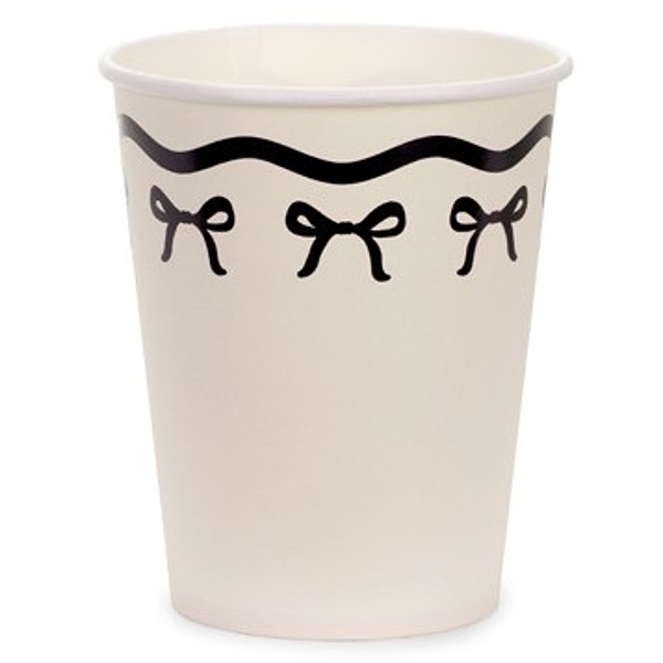 Kelímky papírové krémové s černými mašličkami 220 ml 6 ks