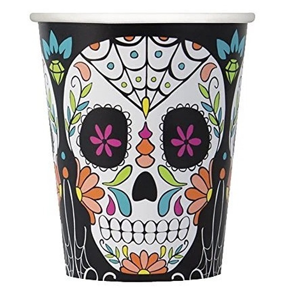 Kelímky papírové mexické lebky 250ml 9ks