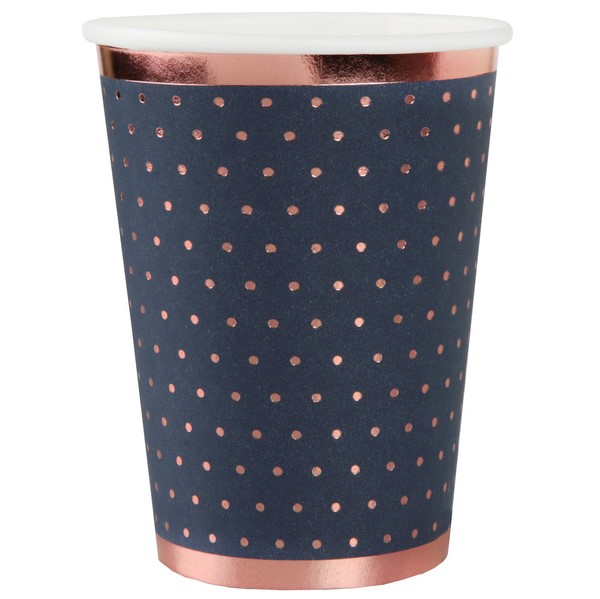 Tégliky papierové námornícky modré so zlatými bodkami a lemovaním 10 ks