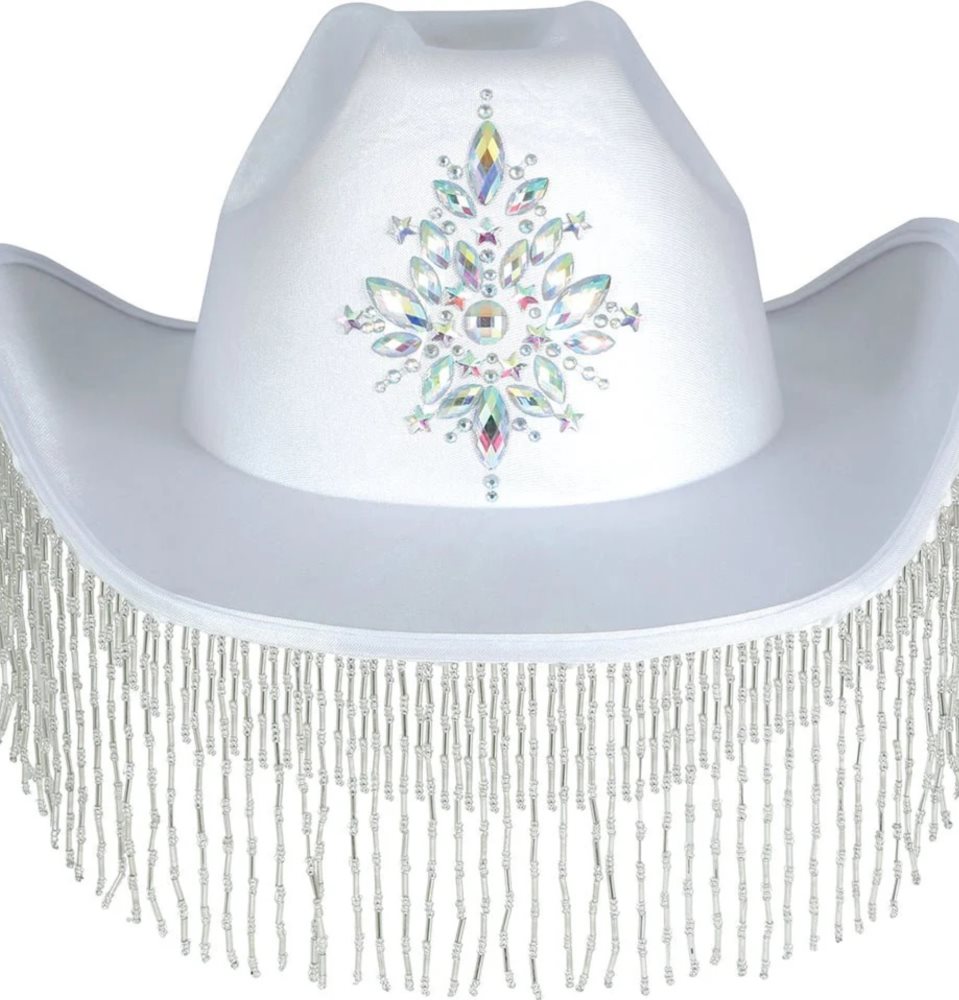 Klobouk kovbojský bílý s třásněmi