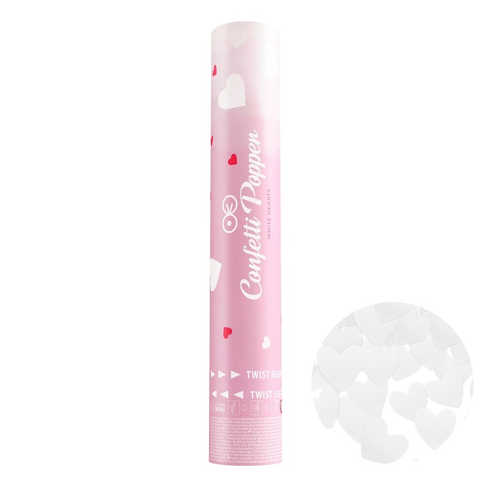 Konfety vystřelovací bílé ve tvaru srdce 30 cm