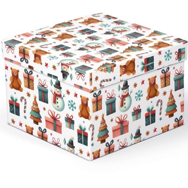 Krabice dárková bílá vánoční 20x20x14cm