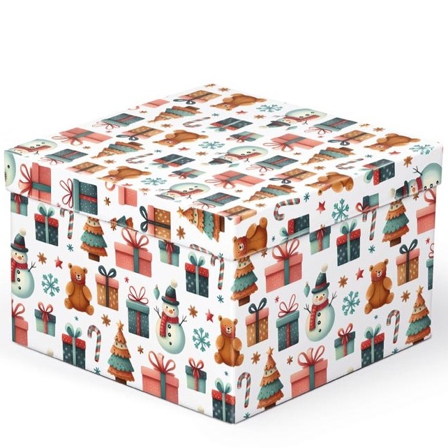 Krabice dárková bílá vánoční H 22x22x15cm