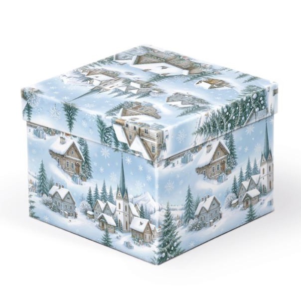 Krabice dárková zasněžená krajina 12x12x10cm