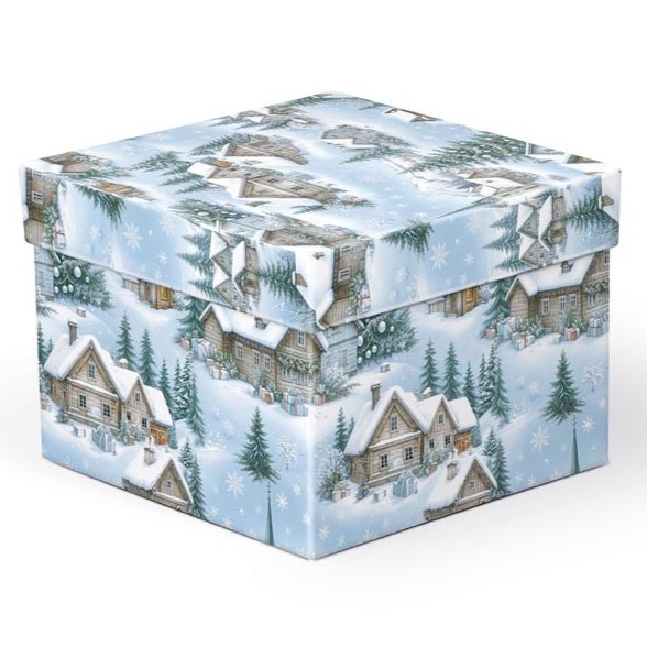 Krabice dárková zasněžená krajina 16x16x12cm