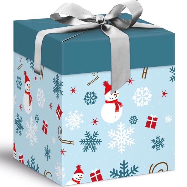 Krabička dárková vánoční se sněhuláky 12x12x15cm