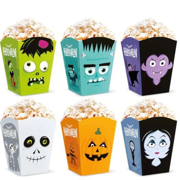 Krabičky na popcorn Halloween Monsters 10x7,5 cm (6 ks)