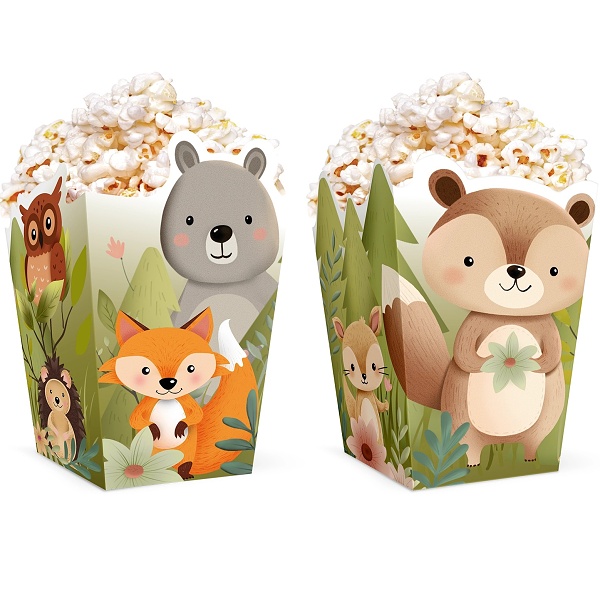 Krabičky na popcorn Lesní zvířátka 6 ks