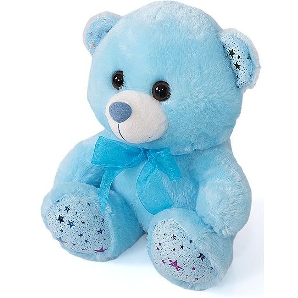 Plyšový medvěd modrý s mašlí 20 cm