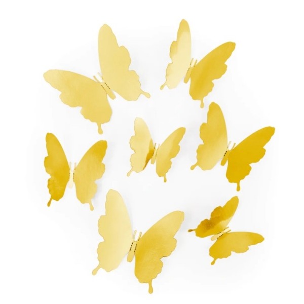 Samolepky na zeď 3D zlatí motýlci 12 ks