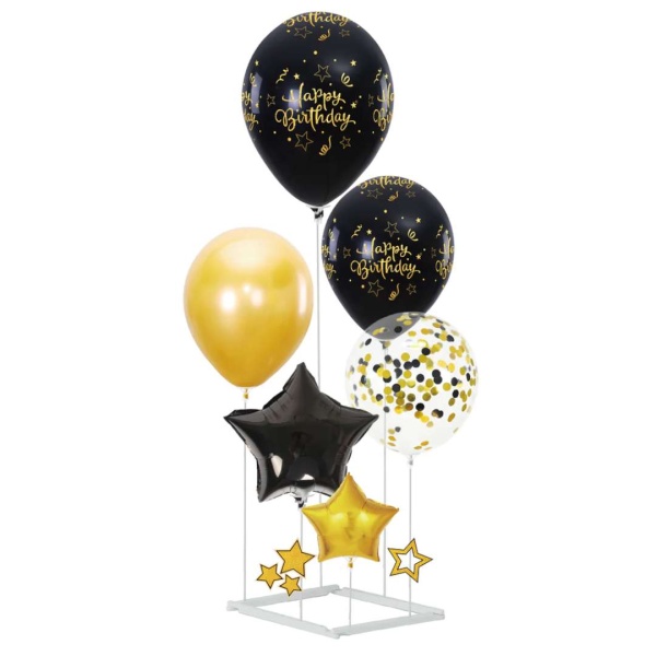 Súprava balónikov so stojanom Happy Birthday čierna/zlatá 6 ks