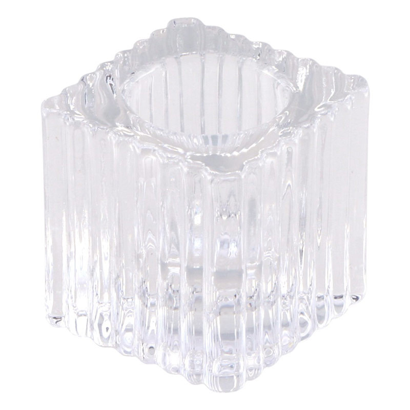 Svietnik sklenený na úzku sviečku Kocka rebrovaná číra 4 x 4 x 4 cm