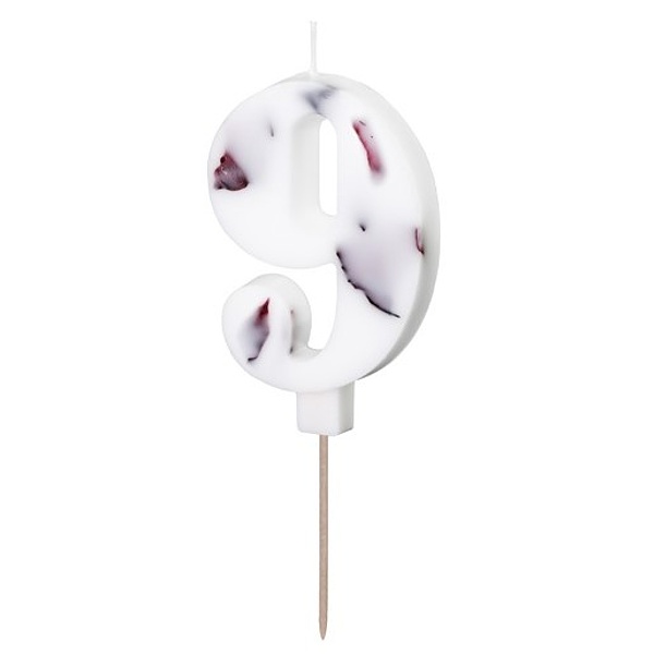 Sviečka číslica 9 biela s okvetnými lístkami 8 cm