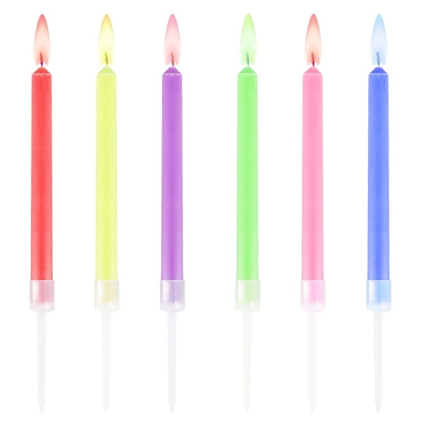 Svíčky narozeninové barevné s barevnými plamínky 6 ks