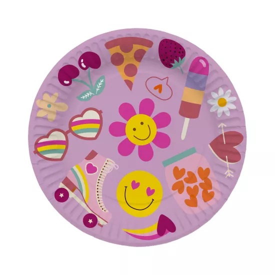 Talíře papírové růžové Boho Girlz 23 cm 8 ks