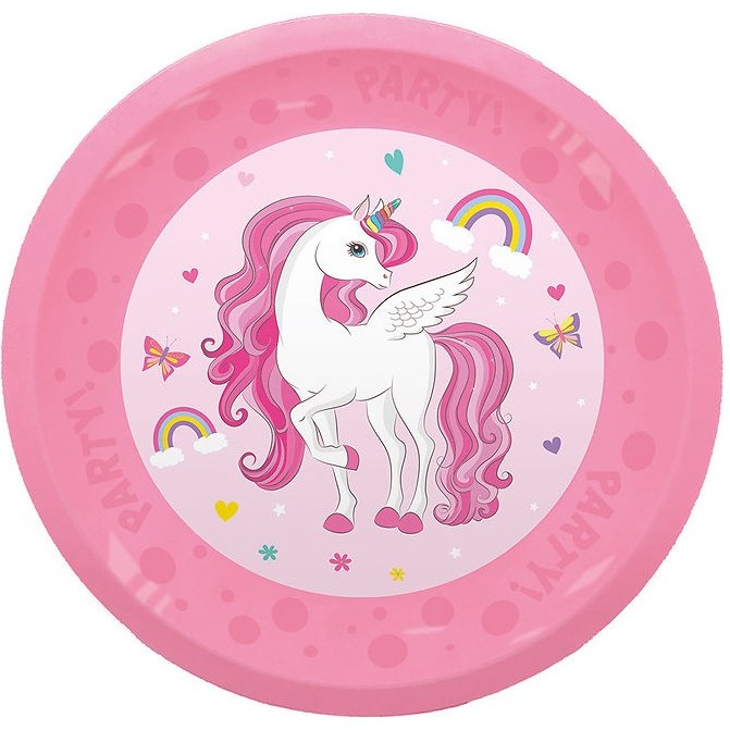 Talířek plastový opakovaně použitelnýJednorožec Rainbow Colors 21cm 4ks