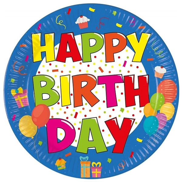 Talířky papírové Happy Birthday 20 cm 8 ks