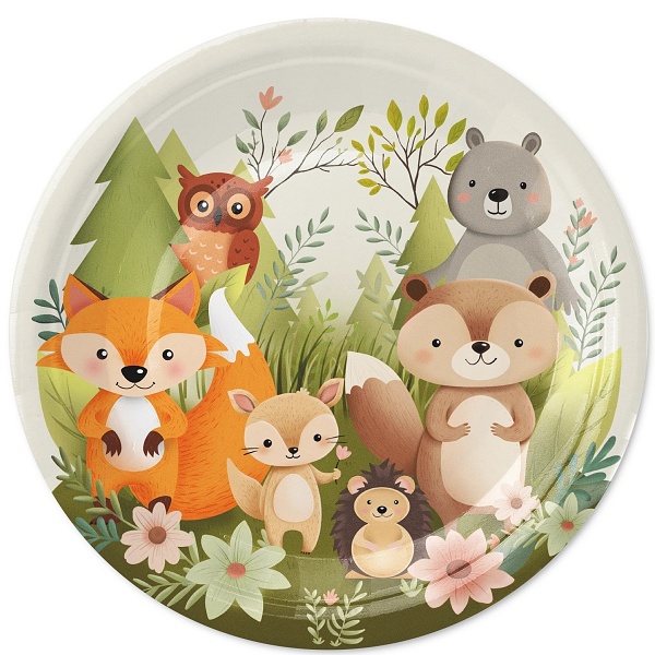 Talířky papírové Lesní zvířátka 18 cm 6 ks
