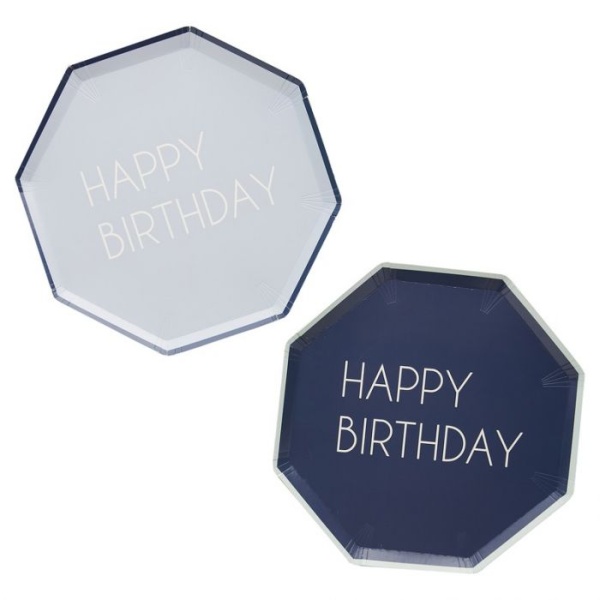 E-shop "Happy birthday" Tanieriky papierové, modré 25 cm, 8 ks