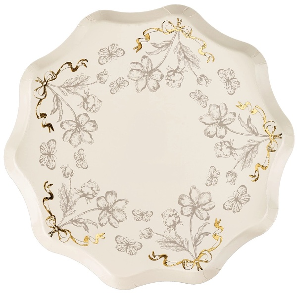 Talířky papírové béžové s květinovým potiskem 20 cm 6 ks