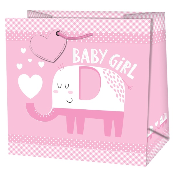 E-shop Taška darčeková štvorcová Slon Baby Girl 15x6x14,6 cm