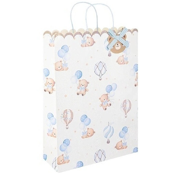 Taška dárková velká s medvídky modrá 32x43 cm