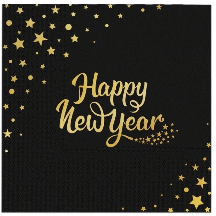 Ubrousky papírové HNY černo-zlaté 33x33cm 10ks