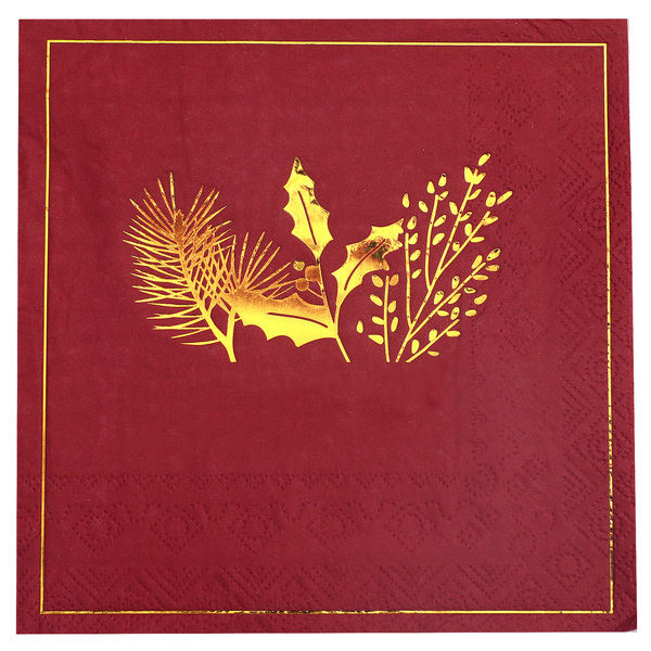 Servítky papierové Vianočné vetvičky červeno-zlaté 33 x 33 cm 20 ks